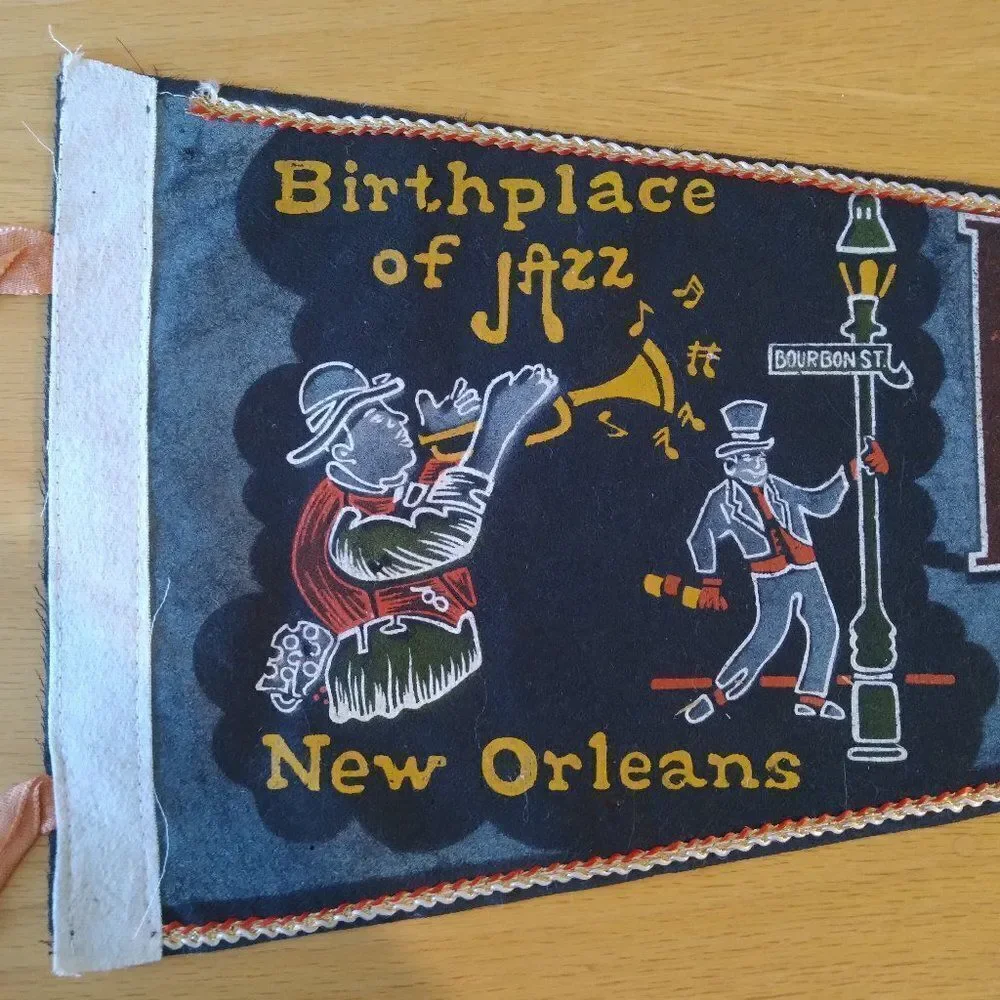 Vintage 60s Bourbon Street Jazz New Orleans Pennant Flag